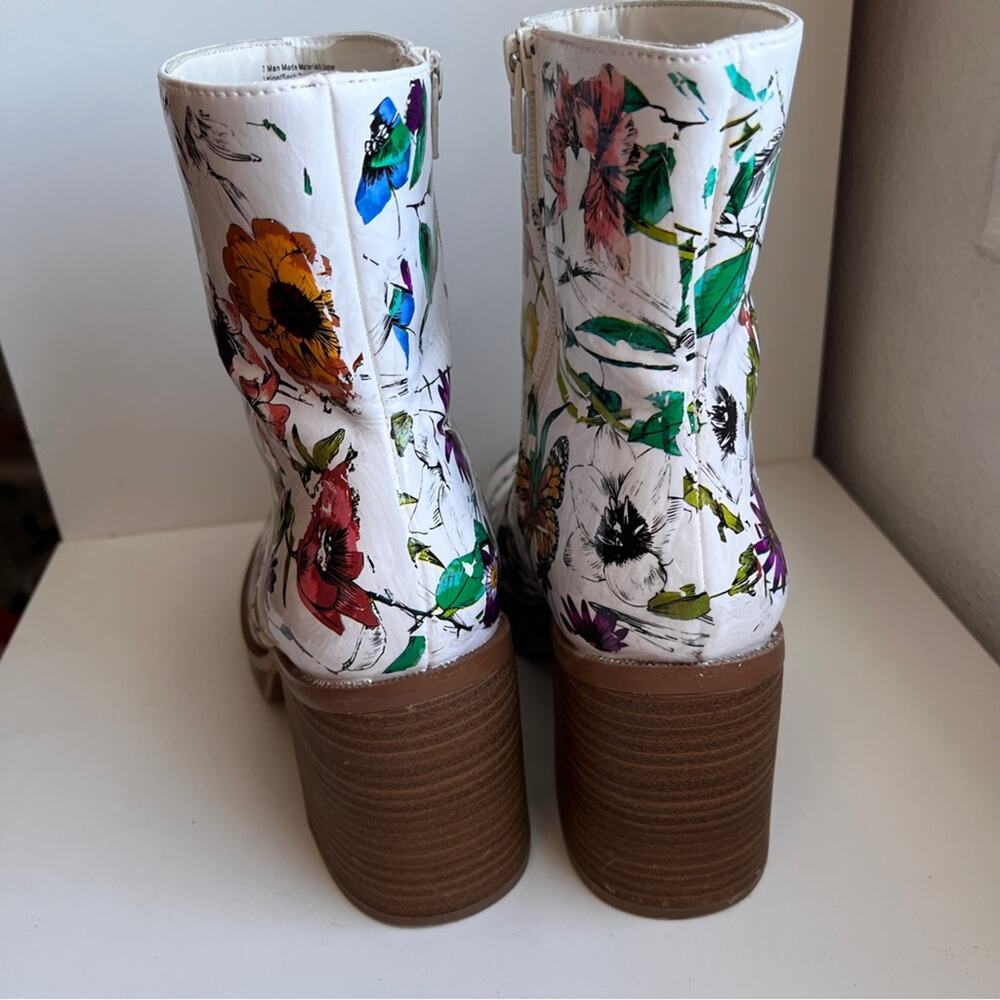 Unique custom floral foiled distressed look mid calf heeled ankle boots size 7 - Picture 11 of 11